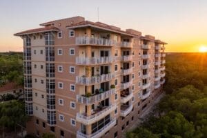 Apartment residential condo building in Florida suburban area.